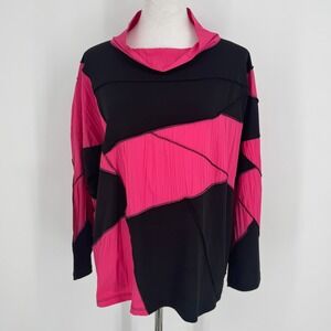 Kozan Asymmetrical Patchwork Top Small Pink Black Cowl Neck Artsy Avant Garde